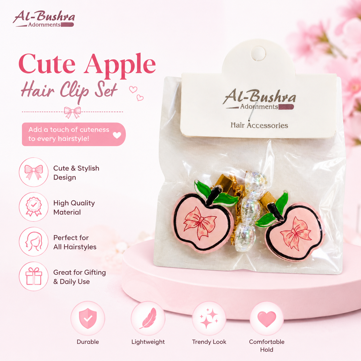 Apple Hair Clips with 1 heart clip  Accessories for Girls Women Gift {Random Color} - 20615