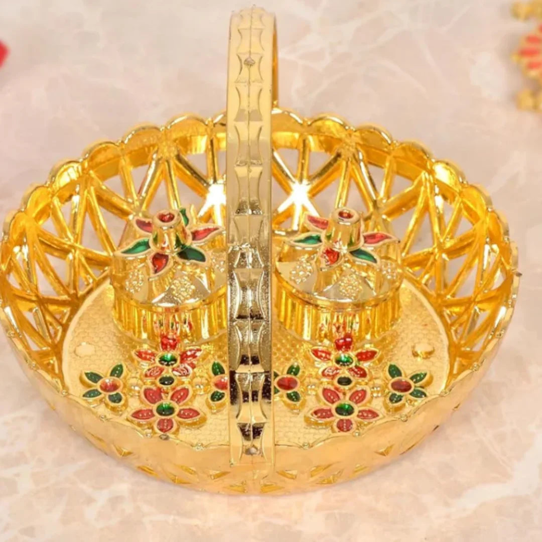 Haldi Kumkum Golden Basket - 10166