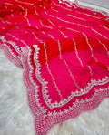 Hot Pink Satin Georgette Party Saree with Handcrafted Stone Embellishments & Blouse Piece