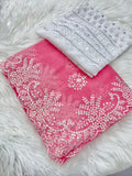 Stunning Hot Pink Silk Saree with Hand Embroidery & Pearl Handwork | Designer Embroidered Blouse Piece