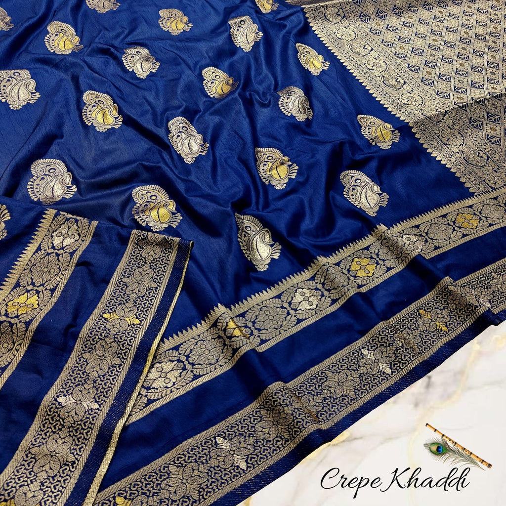 Royal Navy Minakari Khaddi Silk Saree – Handcrafted Luxury with Timeless Elegance