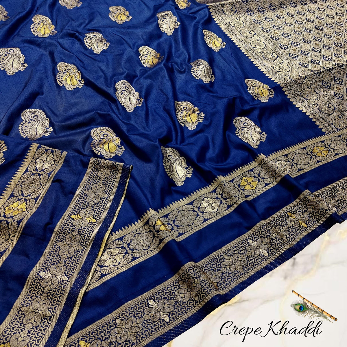 Royal Navy Minakari Khaddi Silk Saree – Handcrafted Luxury with Timeless Elegance