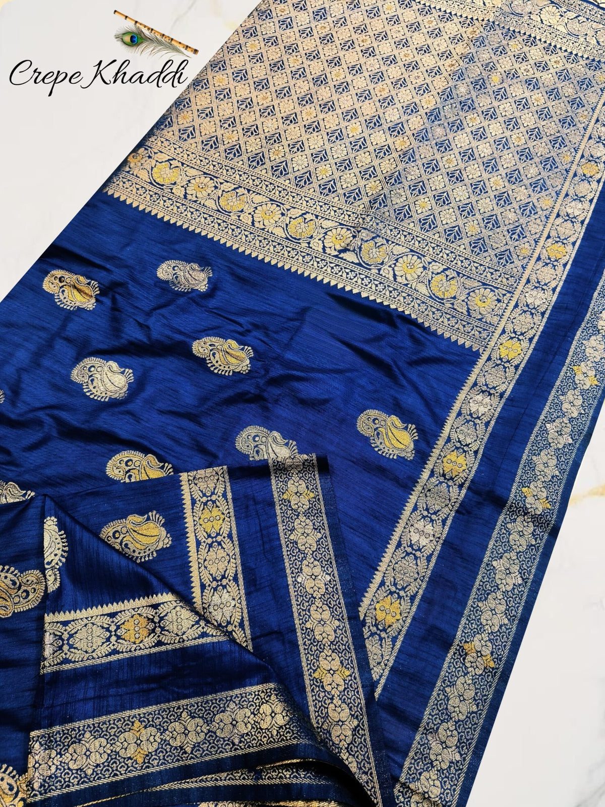 Royal Navy Minakari Khaddi Silk Saree – Handcrafted Luxury with Timeless Elegance