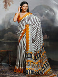 Pure Handcrafted Ajrakh Modal Silk Saree in Grey with Terracotta Pallu