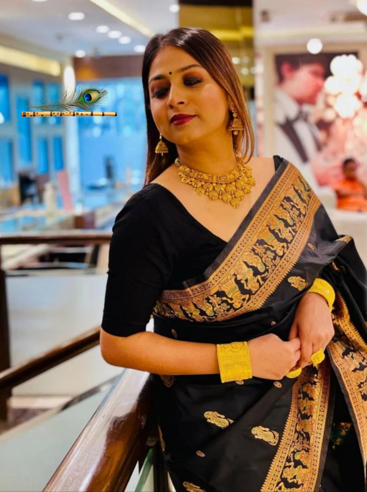 Royal Black Bishnupuri Baluchari Silk Saree with Hand Mina Work & Rich Storytelling Pallu | With Blouse Piece