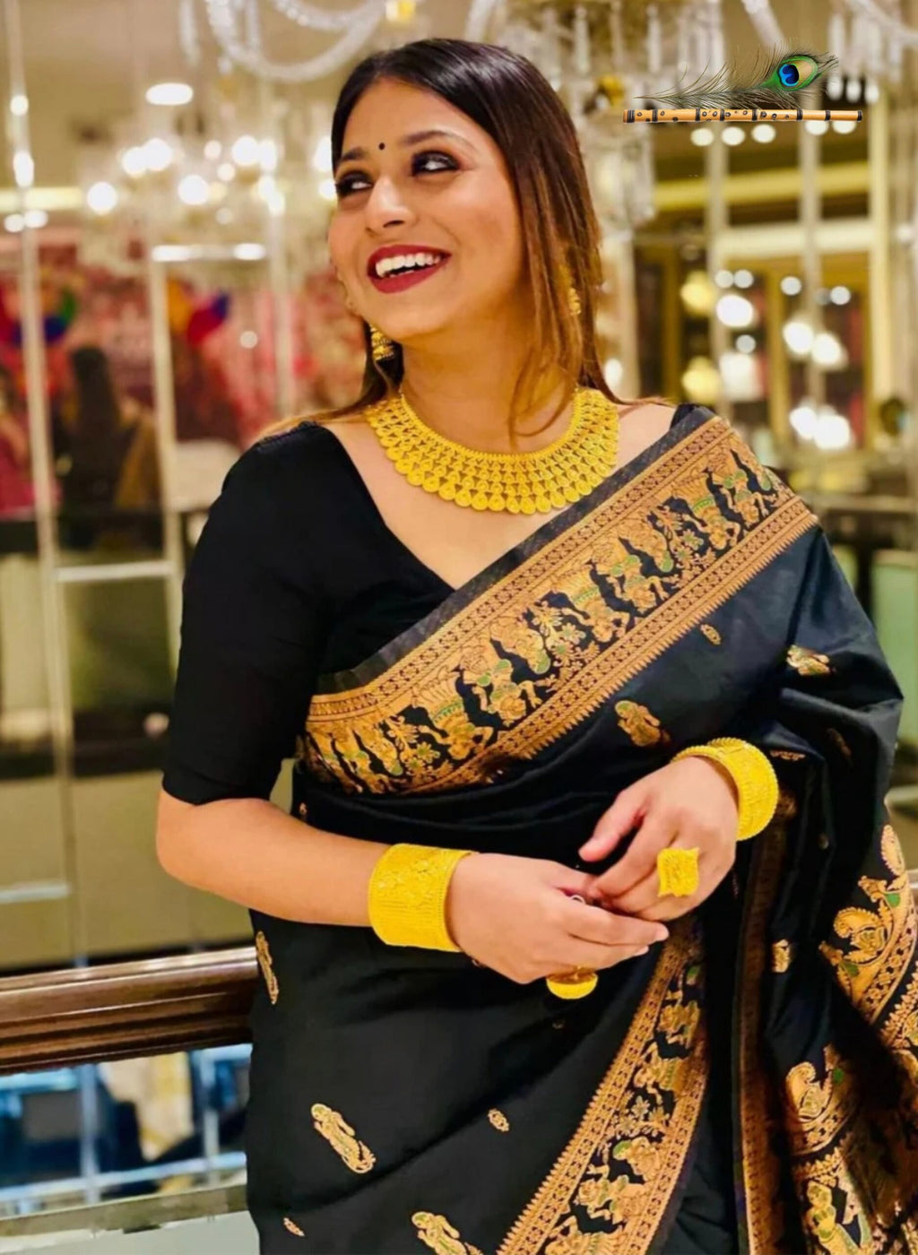 Royal Black Bishnupuri Baluchari Silk Saree with Hand Mina Work & Rich Storytelling Pallu | With Blouse Piece
