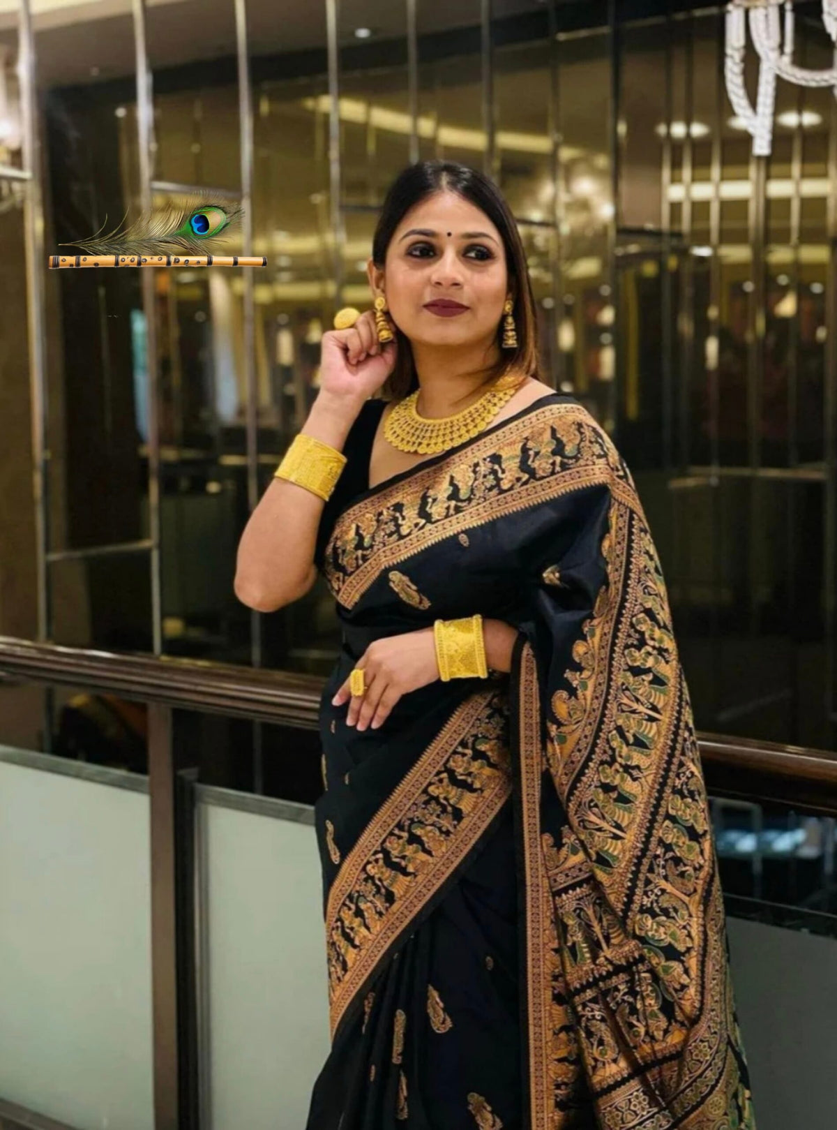 Royal Black Bishnupuri Baluchari Silk Saree with Hand Mina Work & Rich Storytelling Pallu | With Blouse Piece