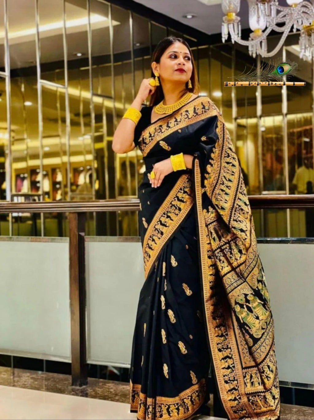 Royal Black Bishnupuri Baluchari Silk Saree with Hand Mina Work & Rich Storytelling Pallu | With Blouse Piece