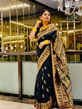 Royal Black Bishnupuri Baluchari Silk Saree with Hand Mina Work & Rich Storytelling Pallu | With Blouse Piece