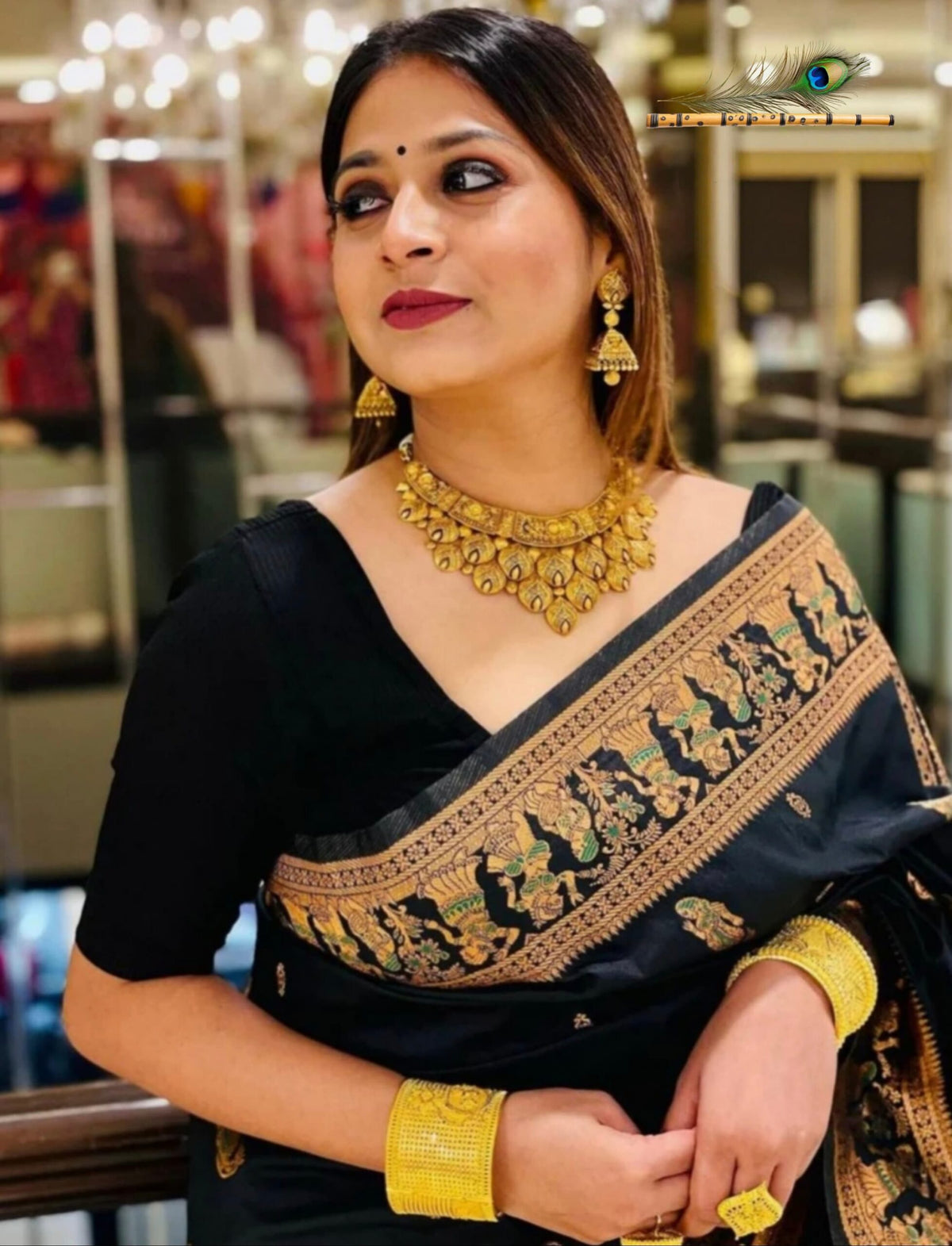 Royal Black Bishnupuri Baluchari Silk Saree with Hand Mina Work & Rich Storytelling Pallu | With Blouse Piece