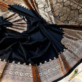 Midnight Noir Dual-Tone Satin Handcrafted Saree with Royal Antique Zari Pallu