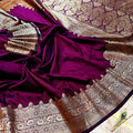 Royal Wine Dual-Tone Satin Handcrafted Saree with Rich Zari Pallu