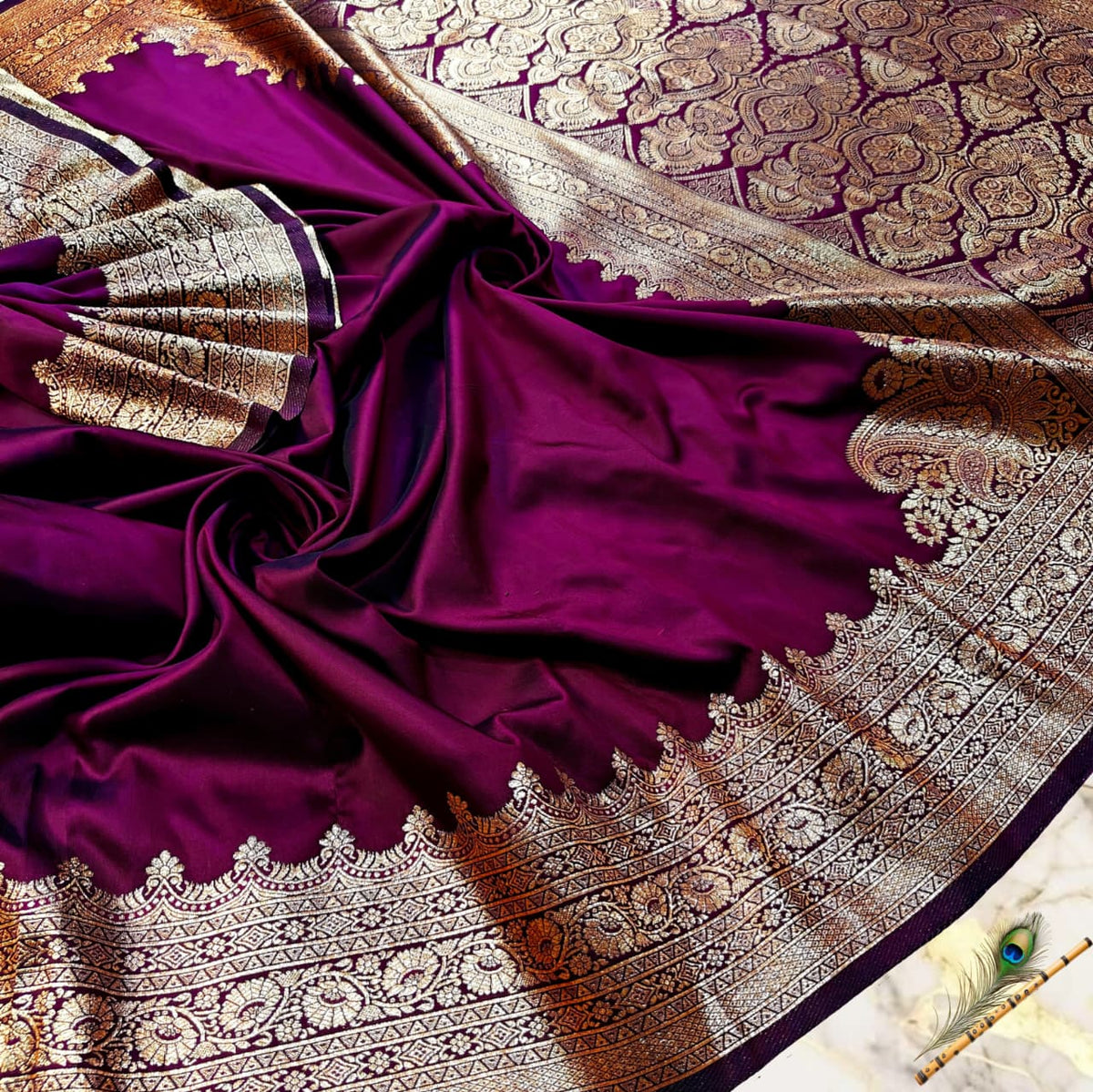 Royal Wine Dual-Tone Satin Handcrafted Saree with Rich Zari Pallu