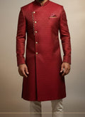 Royal Wine Indo-Western Sherwani in Pure Tussar Silk – Handcrafted Elegance