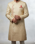 Ivory Royale Indo-Western Sherwani in Pure Tussar Silk – Handcrafted Luxury