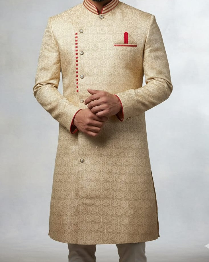 Ivory Royale Indo-Western Sherwani in Pure Tussar Silk – Handcrafted Luxury