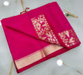 Rani Pink Pure Resam Muga Silk Saree with Rich Golden Zari Border | Handcrafted Luxury Festive Wear