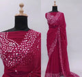 Rani Pink Pure Chiffon Handcrafted Stone Work Bridal Bollywood Party Wear Saree with Designer Blouse Piece