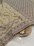 Premium Beige-Gold Tussar Silk Saree with Hand-Embroidered Floral & Leaf Weaving | Traditional Handcrafted Saree