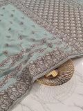 Premium Mint Green Tussar Silk Saree with Hand-Embroidered Floral & Leaf Weaving | Elegant Handcrafted Saree