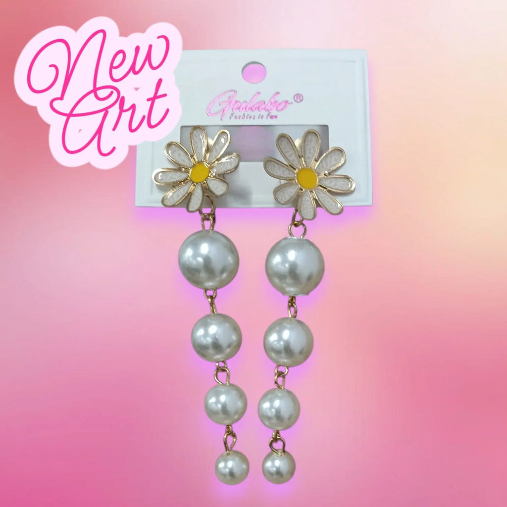 Flower With Small Pearl shape Dangle Earring - 10799