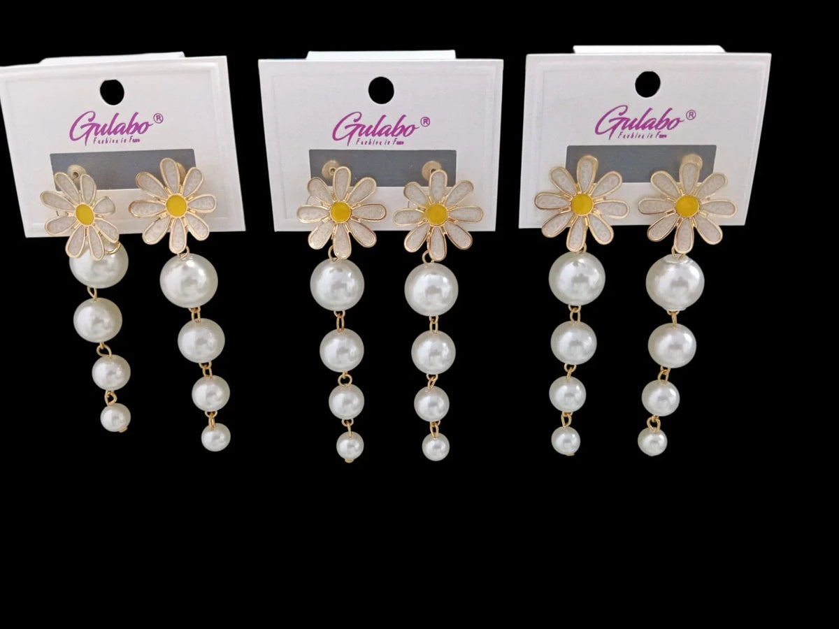 Flower With Small Pearl shape Dangle Earring - 10799