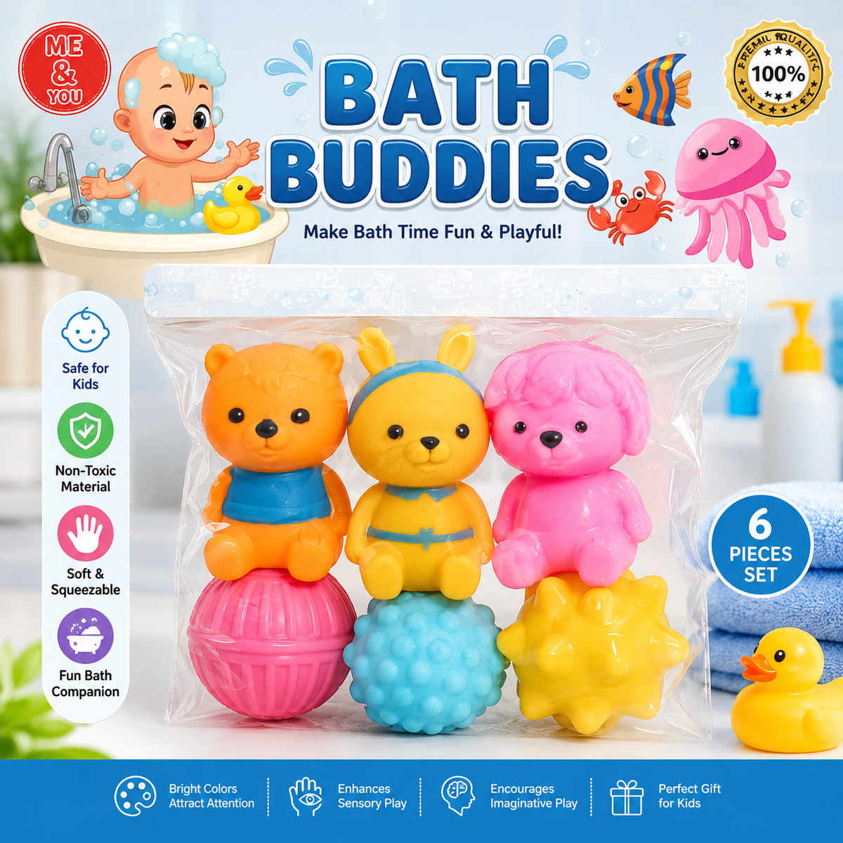 Baby Lovely ChuChu Toys Set – Soft Animal & Textured Balls Combo | Multicolor Bath Toy (Multicolor) - 20671