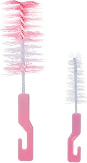 (set of 2) 1 big 1 small Nylon Bottle Brush with Nipple Cleaner | 360° Rotating Handle | High-Density Soft Bristles | BPA Free | Scratch-Free Cleaning | Non-Toxic | Easy Grip (Multicolour) - 21046