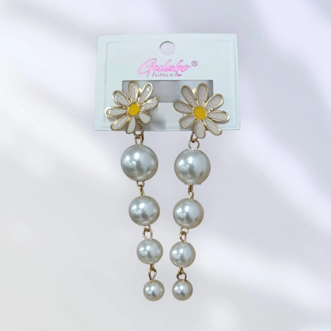 Flower With Small Pearl shape Dangle Earring - 10799