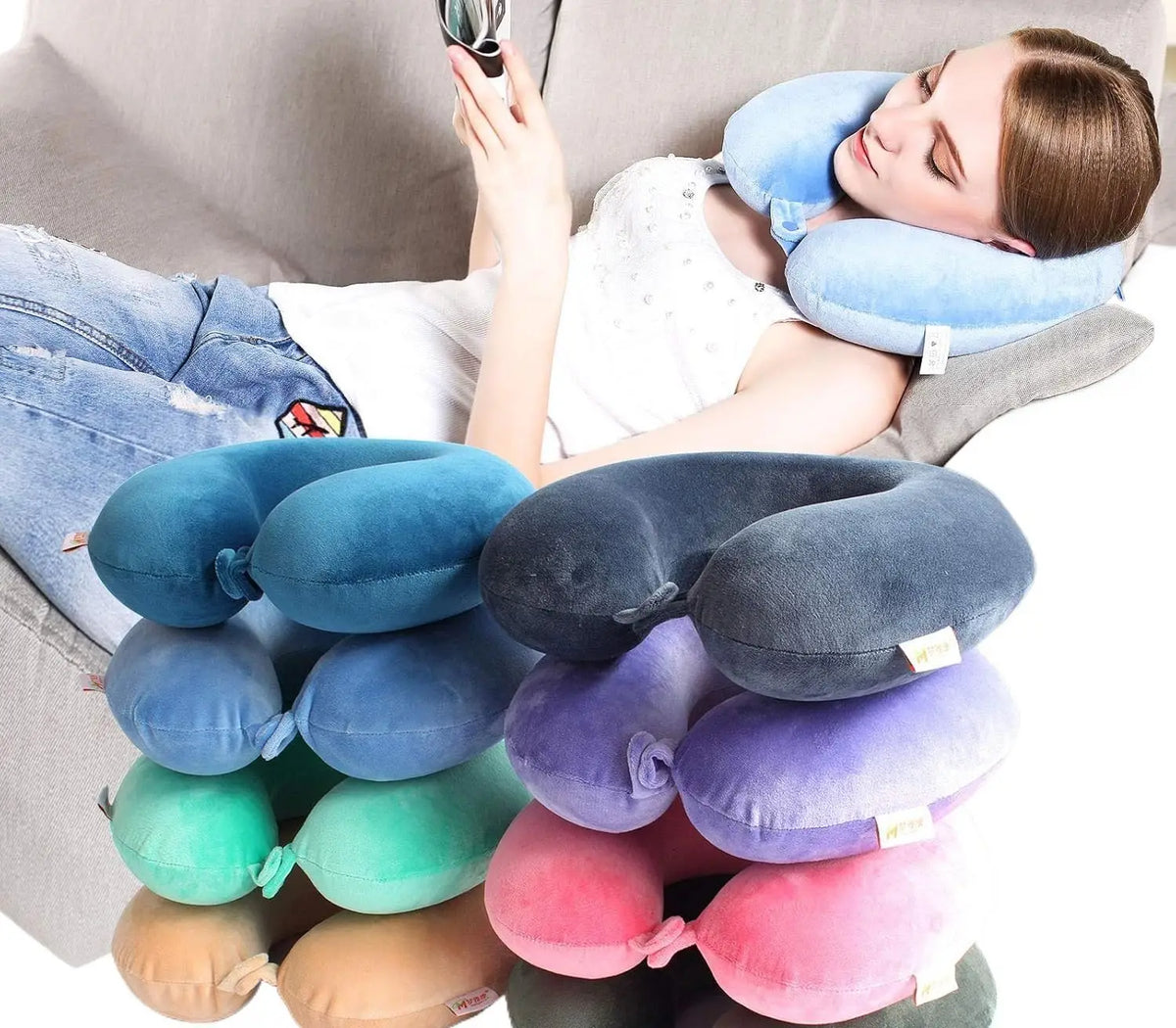 Neck Pillow for Travel| Comfort Travel for Men and Women| Foam Neck Pillow with Soft Material| Travel Pillow for Flight or Train Journey {Random Color} - 51197