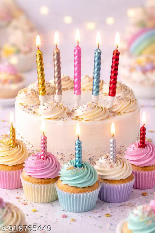 (6 Pcs) Shiny Spiral Party Candles (Multicolor) - 20758