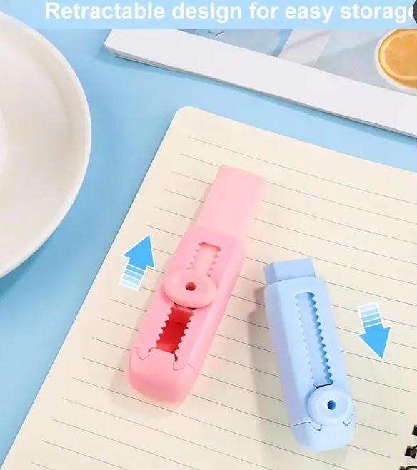 Sliding Retractable Pencil Eraser Cute Erasers - 1 Colors with 1 Refill Eraser Push-Pull Design Pencil Erasers for Kids - 10430