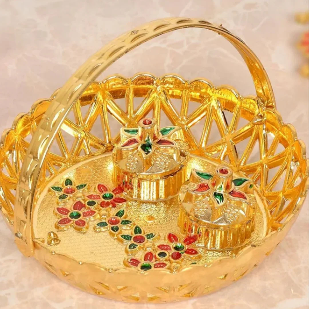 Haldi Kumkum Golden Basket - 10166