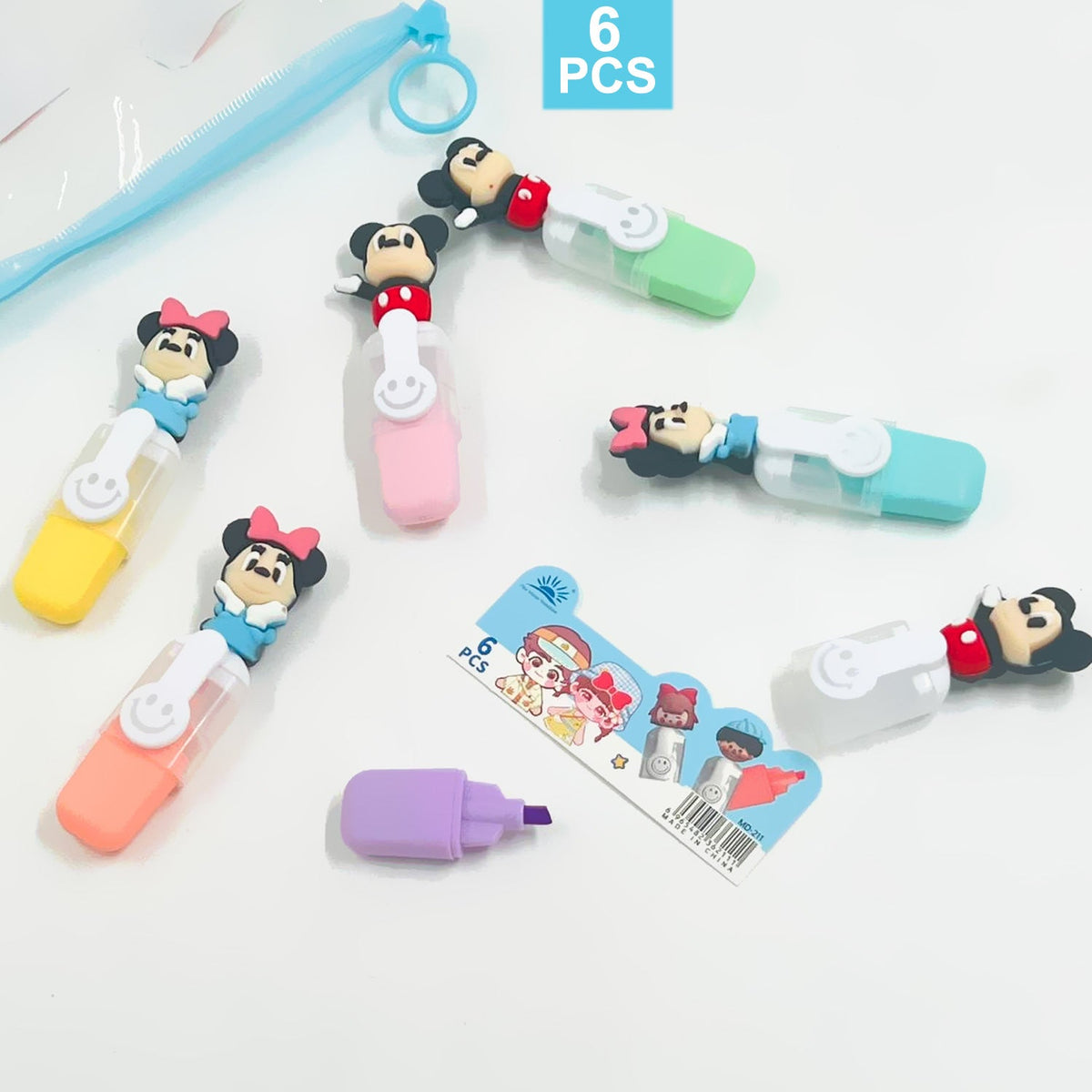 Cute Character highlighter Pens Set of1 , 6 pcs| Cartoon Animal Pastel Marker Pens for Kids, Students, School & Office {Random Design} - 20622