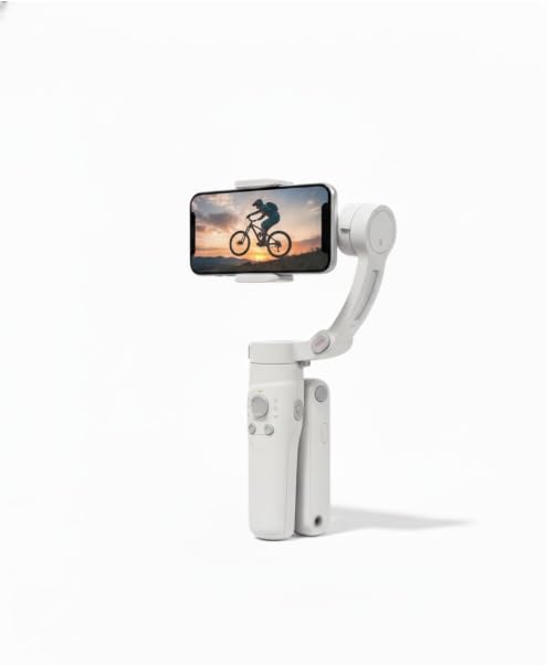 M1 3-Axis Smartphone Stabilizer Gimbal, White, Foldable Design, Portable Video Recording