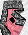 Pink & Black 3-Ply Pure Silk Handcrafted Saree with Artistic Floral Pallu & Silk Mark