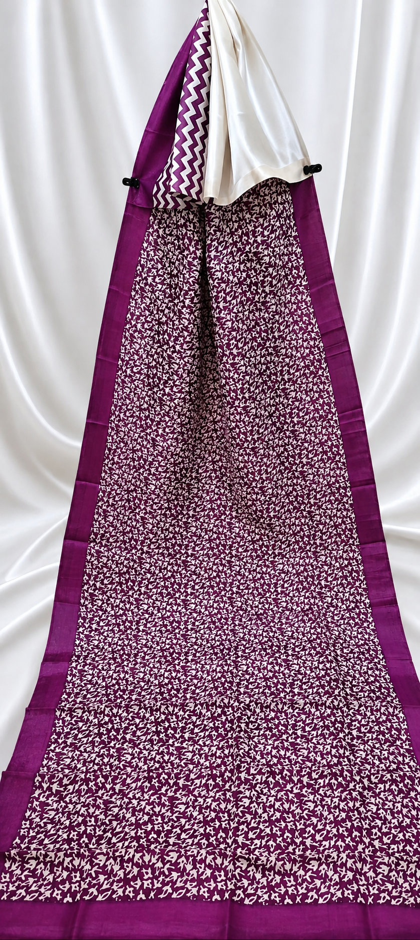 Plum Purple & Ivory 3-Ply Pure Silk Handcrafted Saree with Intricate Abstract Print & Silk Mark