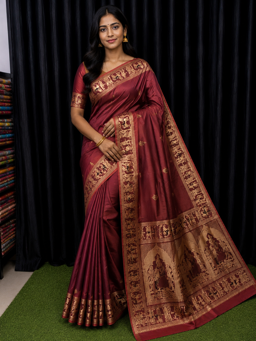 Heirloom Grace – Handcrafted Maroon Bishnupuri Silk Saree