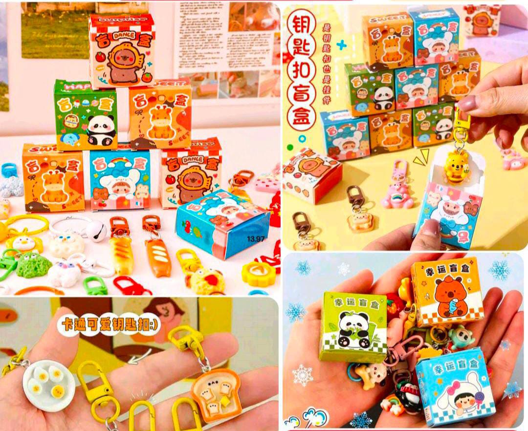 [ pack of 24 }Cute Cartoon Mini Keychain Blind Box Plastic Keychain Pendants Toys Dolls {Random Design } - 20165