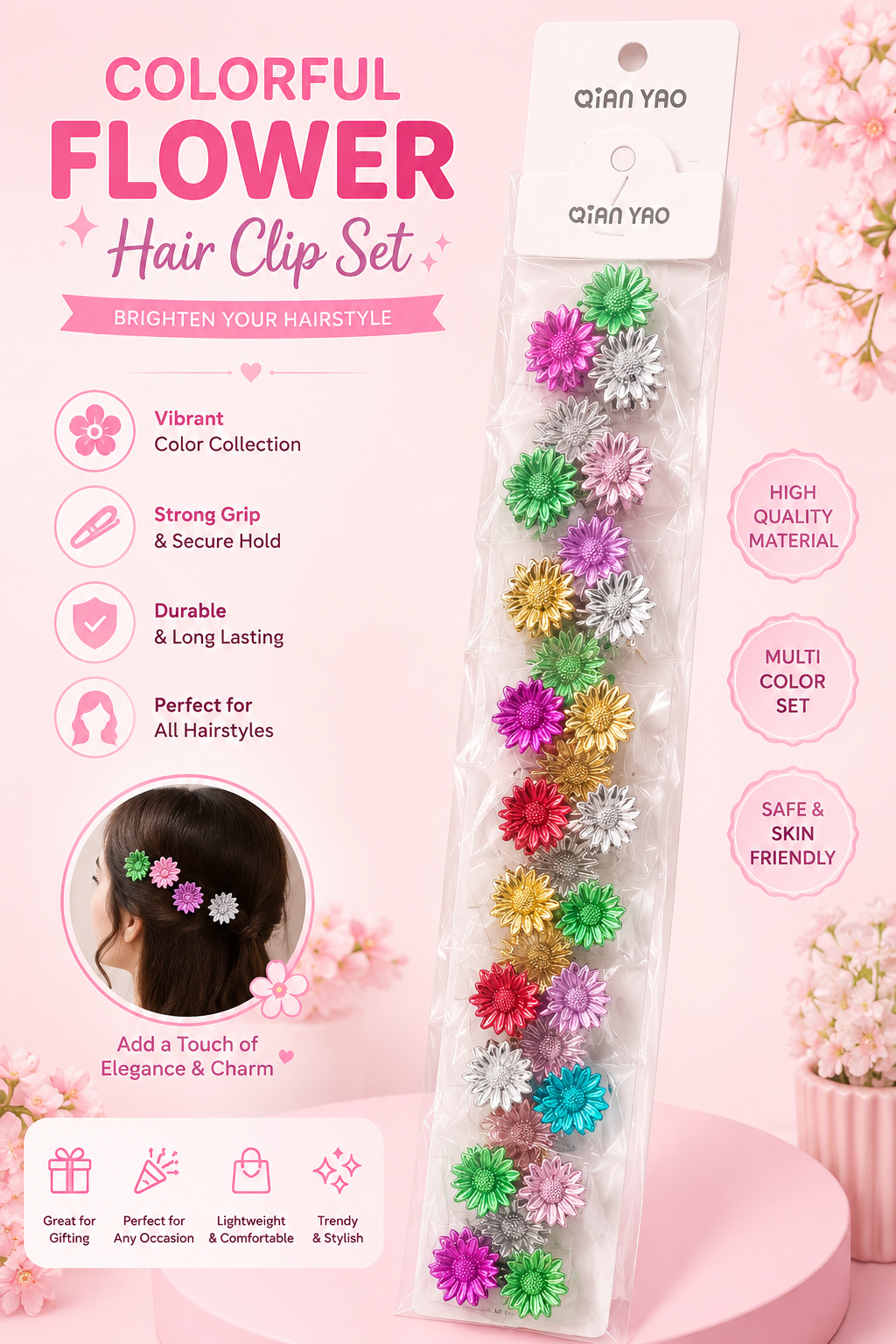 {Pack of 10} Floral Hair Clutcher Random Color for Women and Girls - 20619