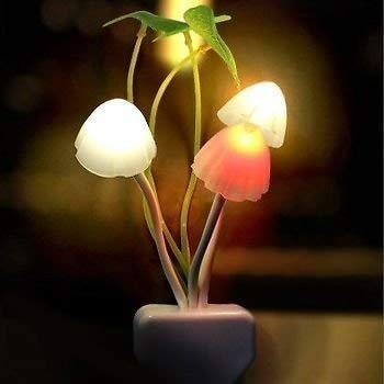 - 3D LED Night Lamp with Plug Smart Sensor auto On/Off and Color Change Mushroom Flowers Beautiful Illumination Home Decoration Lights for Bedroom Corridor - 20784