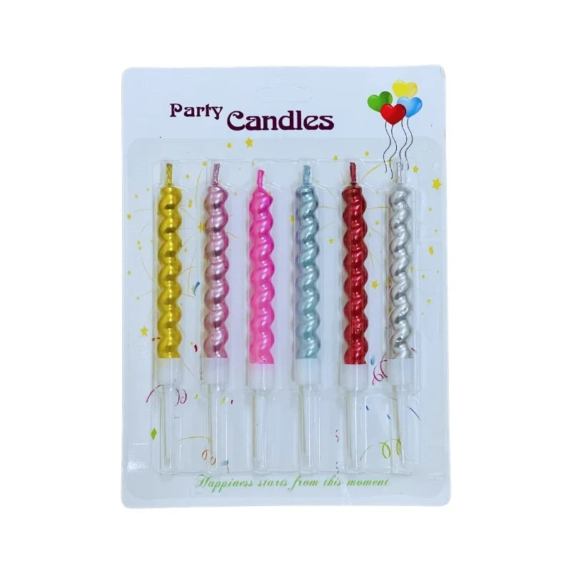 (6 Pcs) Shiny Spiral Party Candles (Multicolor) - 20758