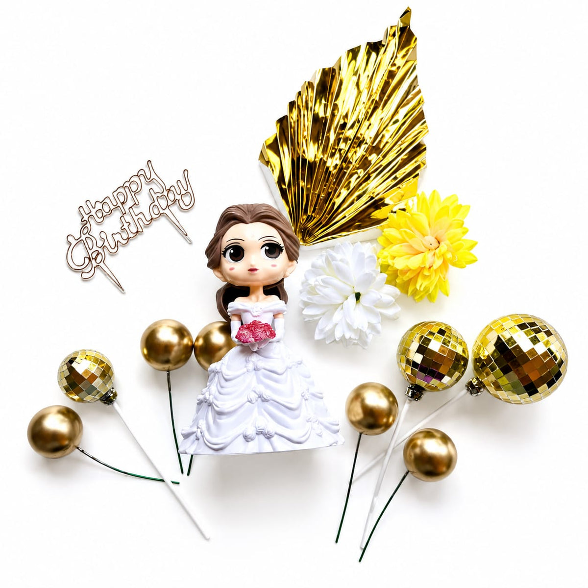 Premium Mermaid Birthday Cake Topper Decoration Set | Happy Birthday Topper, Decorative Balls & Flowers | Cake Decoration Kit for Girls Birthday Party {Random Caracter} - 20880