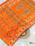 Premium Katan Silk Saree with Traditional Handwork & Multicolor Paisley Motifs – Orange