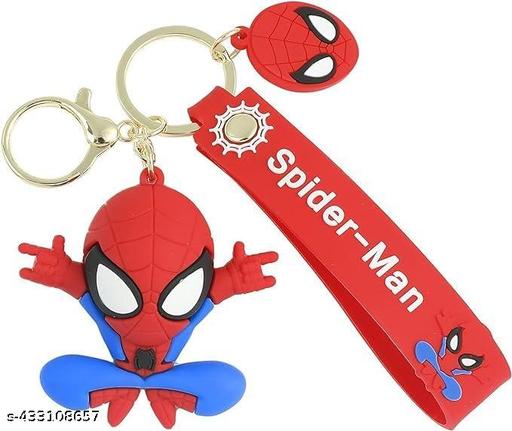 Super Hero Spider Man 3D Rubber Key Chain Marvel Avengers 3D Pvc Silicone Rubber Keychain With Lanyard Hook Metal Chain, Multi-Coloured - 21325