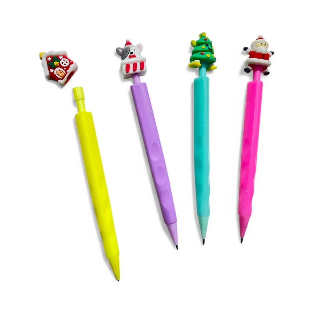 Christmas Gift For Kids, Pencil For Kids, Holiday Themed LED Writing Pencil With Santa Claus And Snowman Toppers - 3130