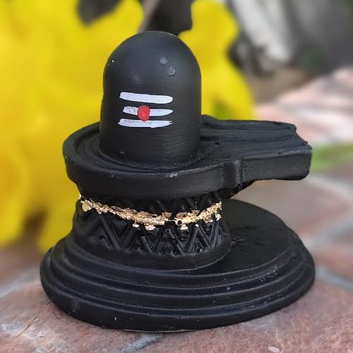 Small Black Shivling with Tilak - Handpainted Polyresin Lord Shiva Shivlingam Statue for Home Pooja, Temple Decor, Black with Tilak, Special for Sawaan Mahashivratri - 21127
