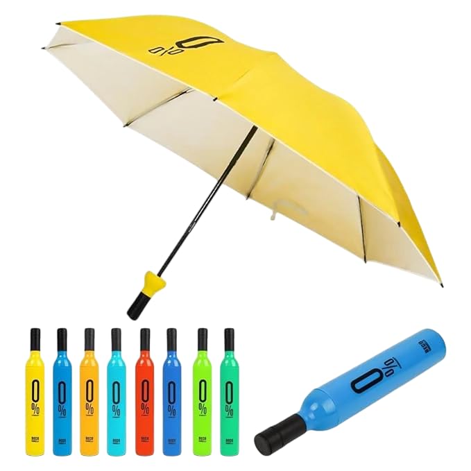 Foldable Wine Bottle Shaped Umbrella, Multi-Colour Design, Compact Travel Size - 10647