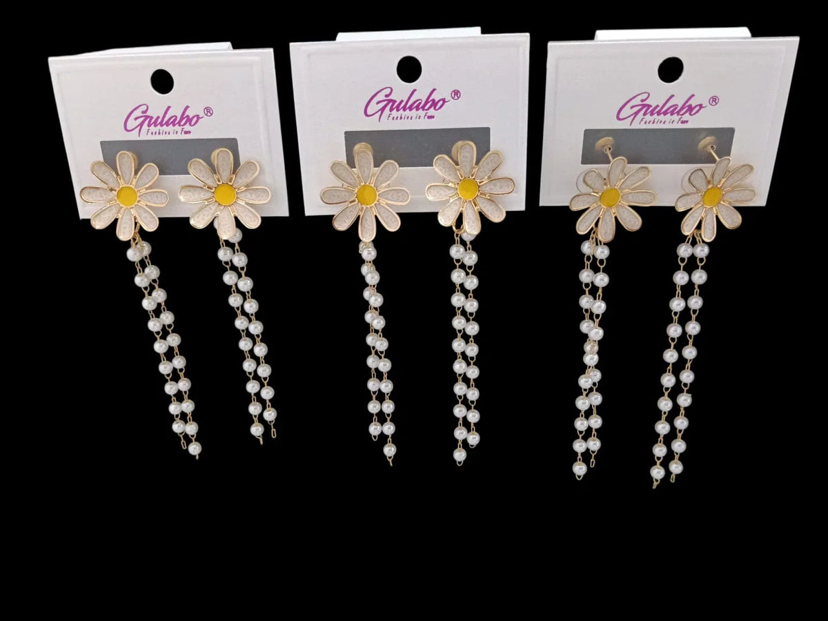Flower With Small Pearl shape Dangle Earring - 10799