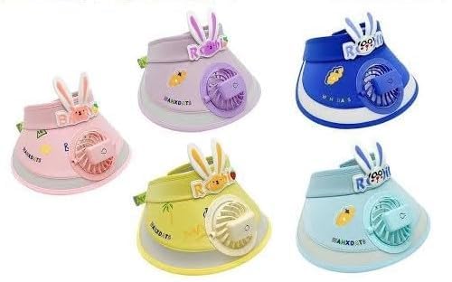 USB Rechargeable Cute Cartoon Styled Sun Visors Cap with 3 Gear Adjustable Wind Speed Fan UV Sun Protection Sunshade Hat Mini Empty Top Random Colur Multicolour - 21336